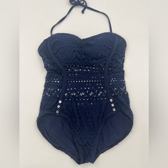 Robin Piccone Other - Robin Piccone Penelope Lace Crochet Swimsuit in Navy - Size 10